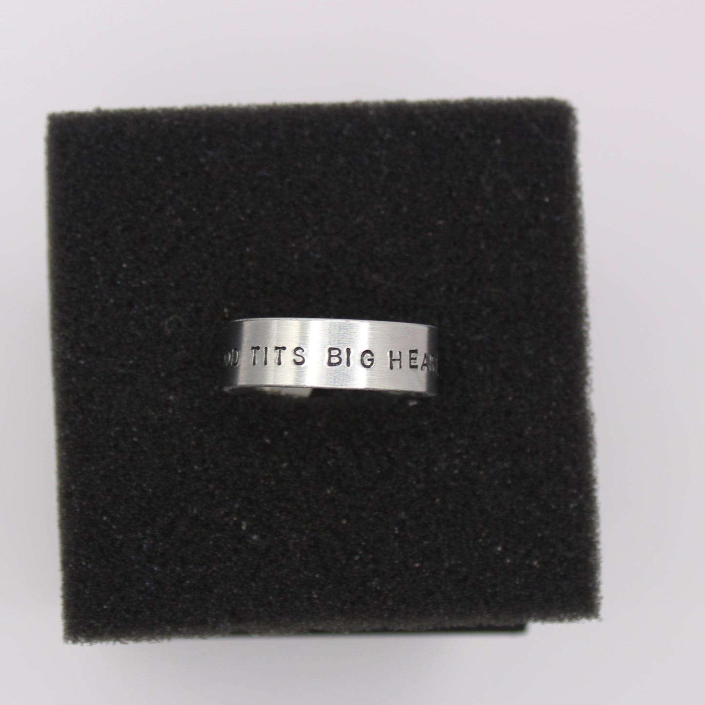 Good Tits Big Heart Hand-Stamped Ring